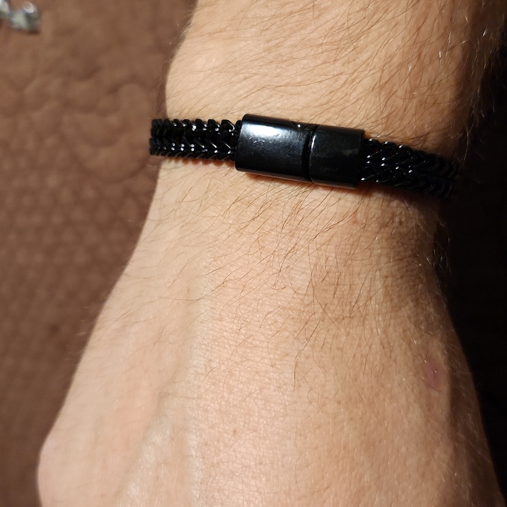 Black Double Franco Link Braided Bracelet. 8" Long, Brand New